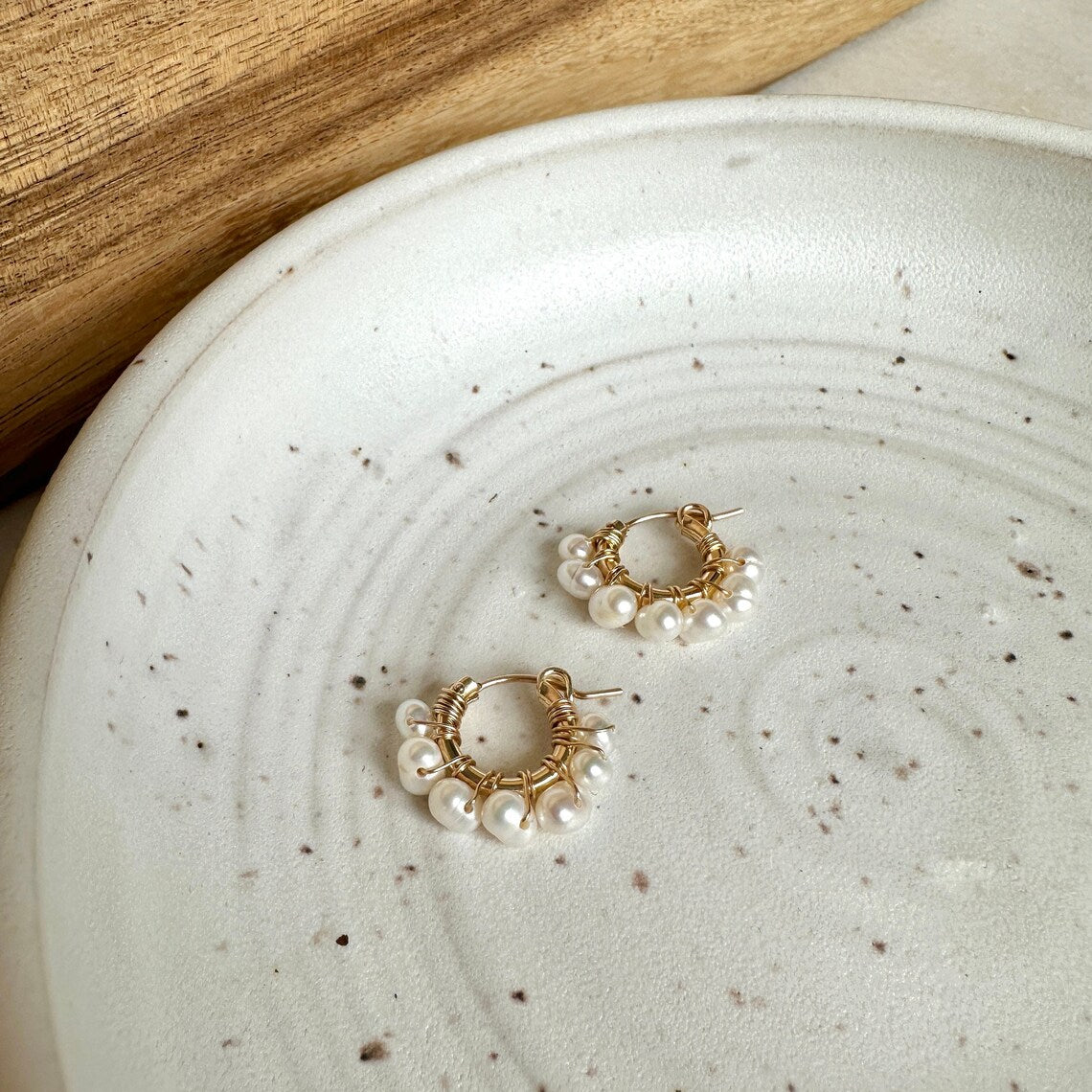 Gold Freshwater Pearl Huggies