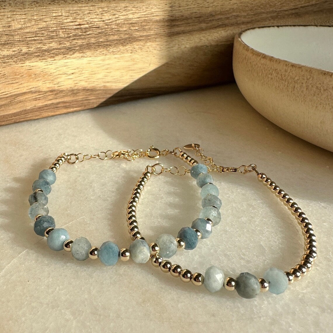 Natural Aquamarine Bead Bracelet