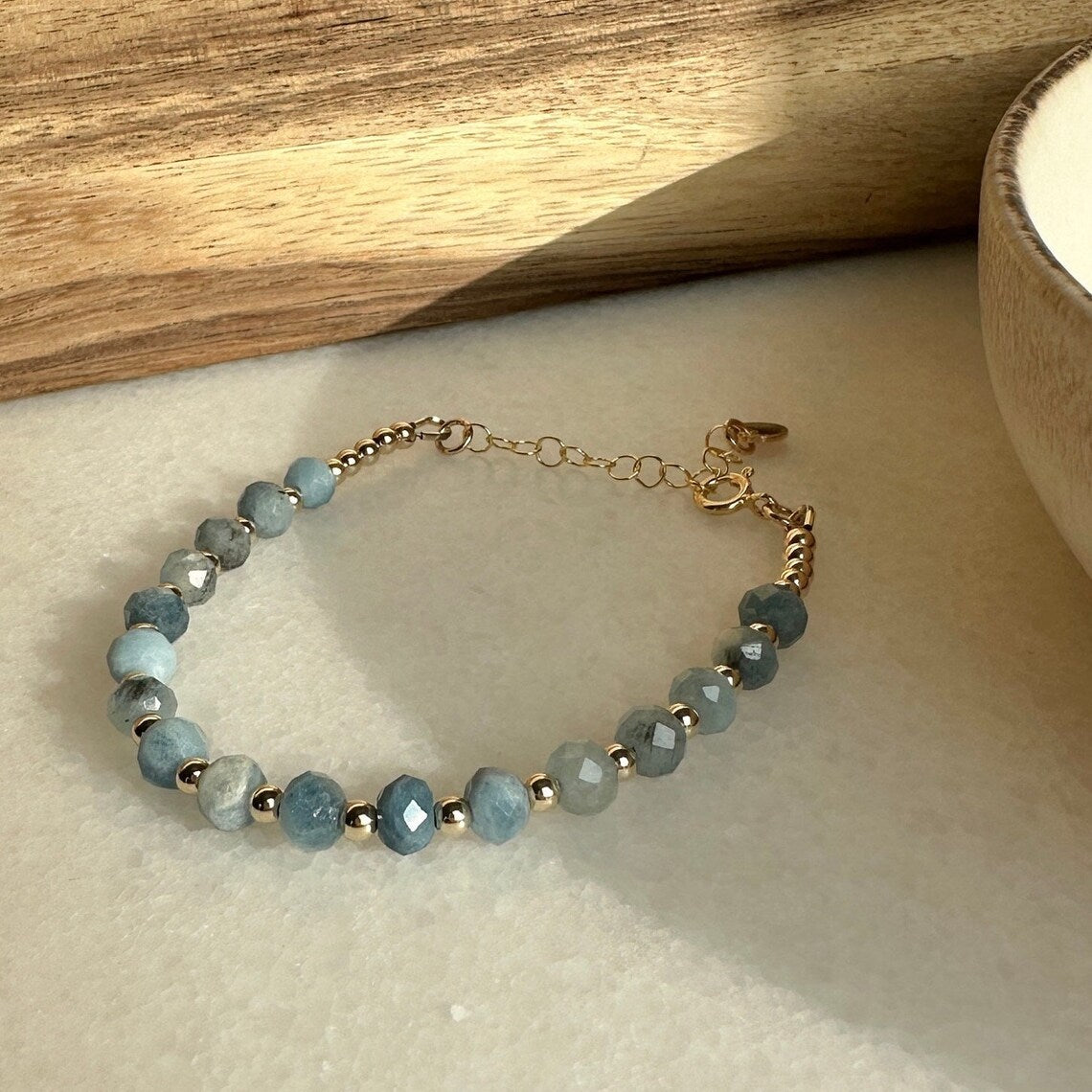 Natural Aquamarine Bead Bracelet