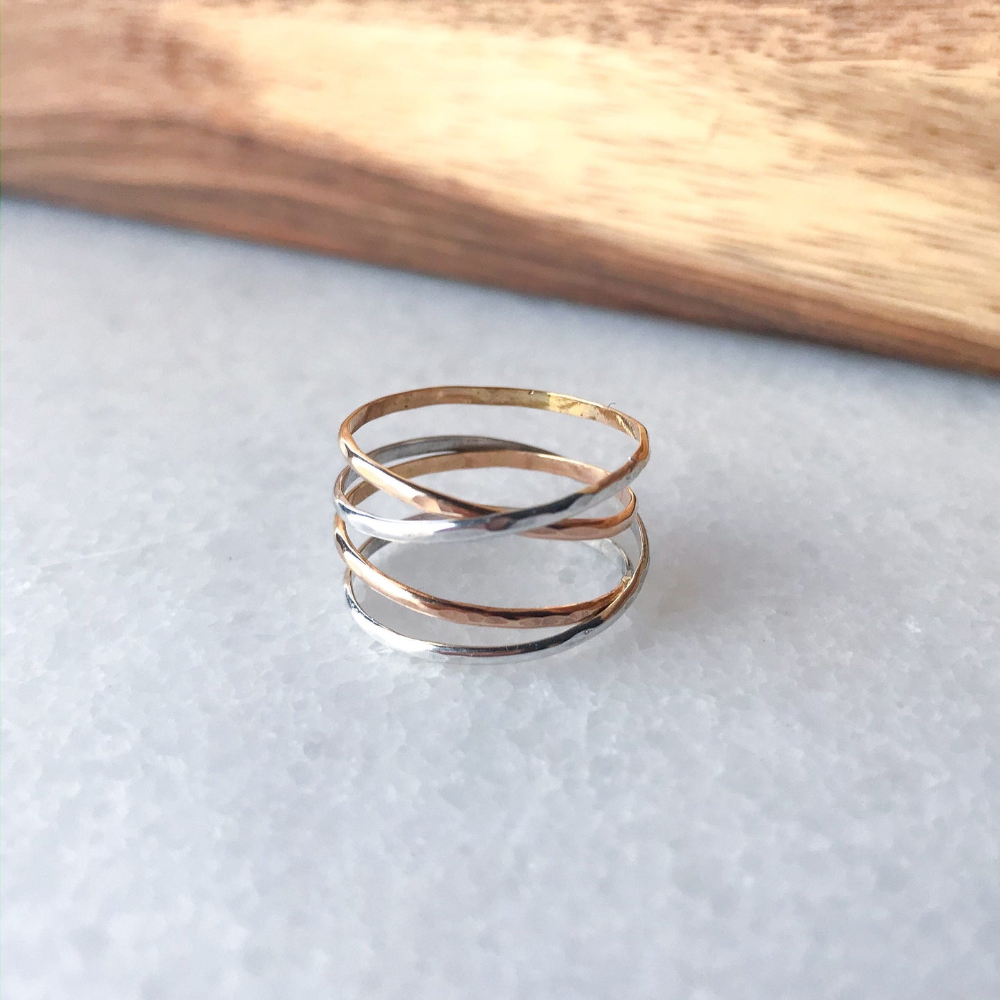Mixed Metal Wrap Ring, Wraparound Ring, Gold or Sterling Silver Ring, Delicate Ring Set