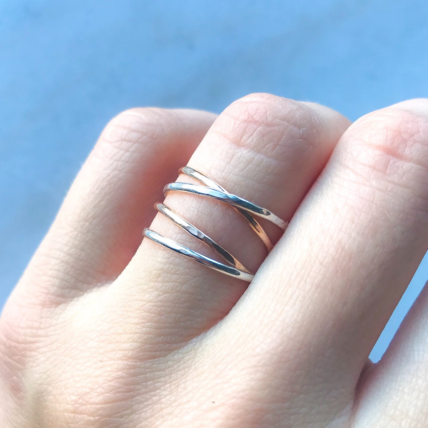 Mixed Metal Wrap Ring, Wraparound Ring, Gold or Sterling Silver Ring, Delicate Ring Set