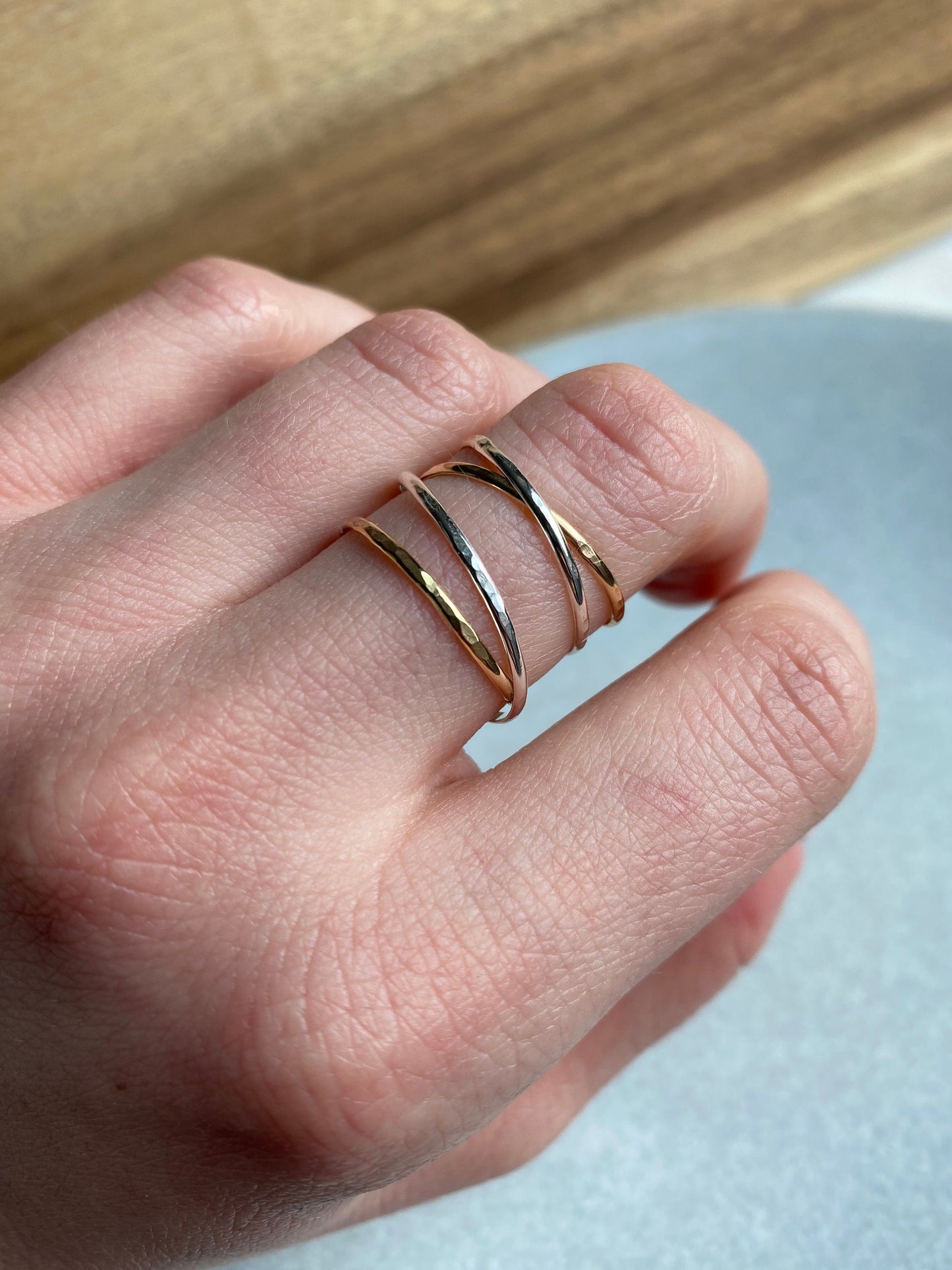 Mixed Metal Wrap Ring, Wraparound Ring, Gold or Sterling Silver Ring, Delicate Ring Set