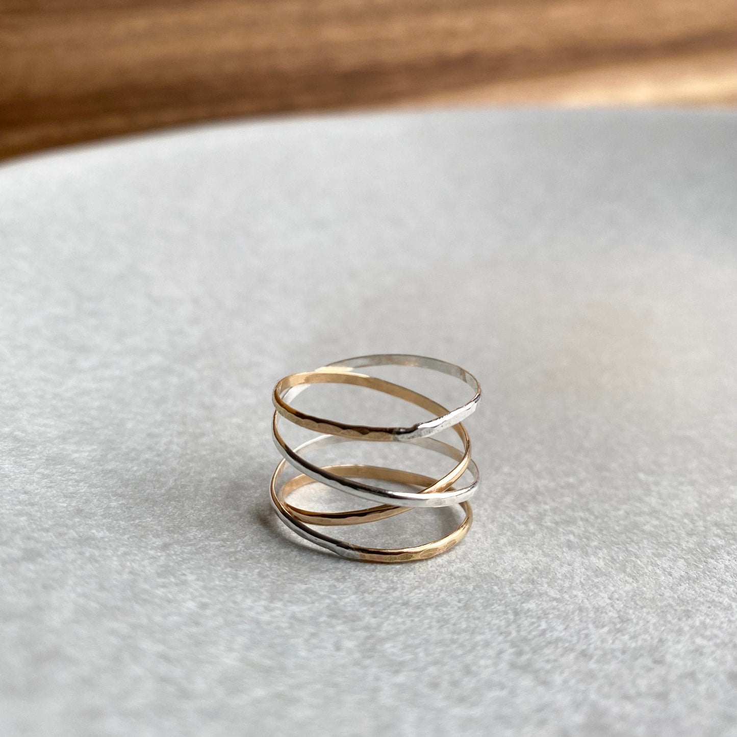 Mixed Metal Wrap Ring, Wraparound Ring, Gold or Sterling Silver Ring, Delicate Ring Set