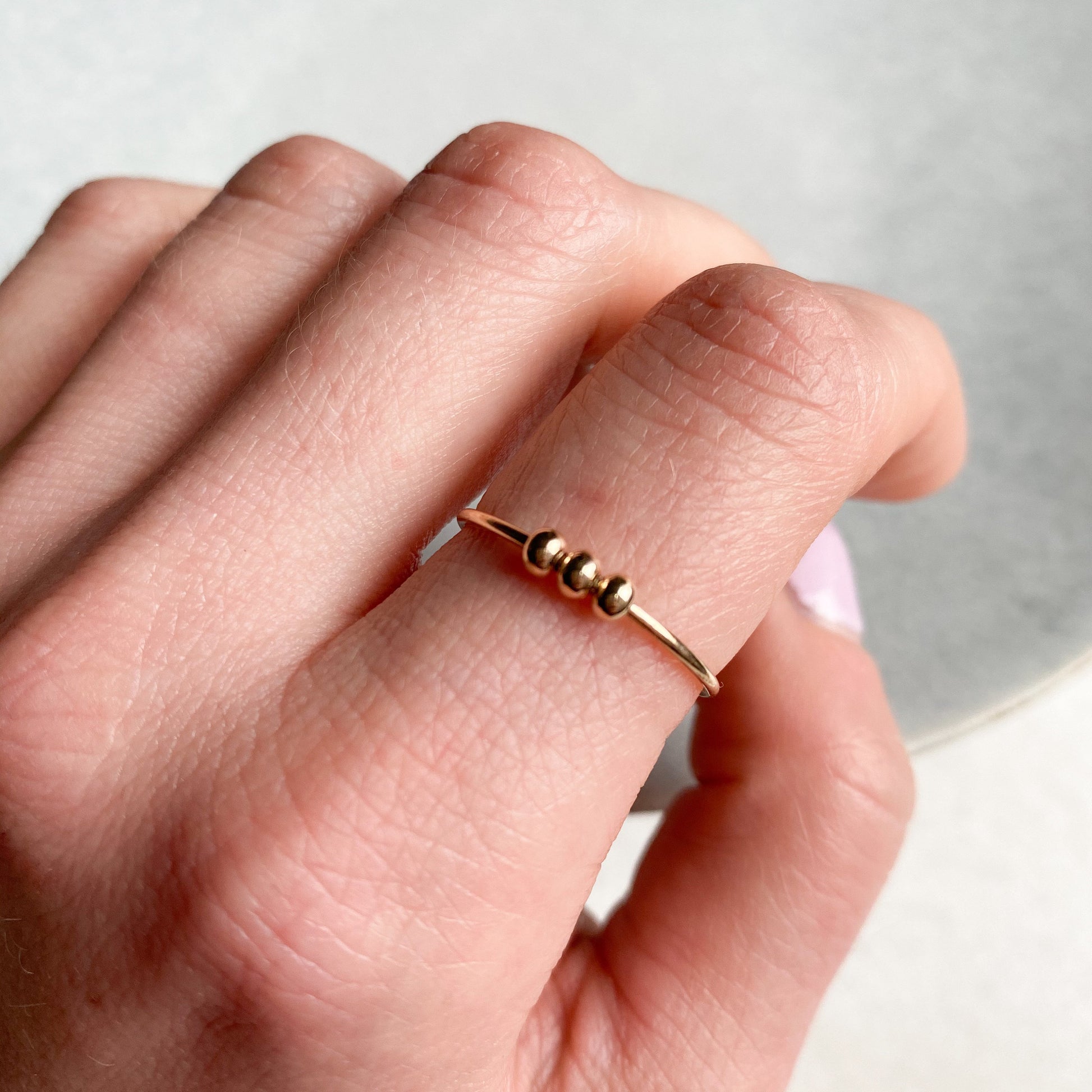 Anxiety Bead Ring Set with Hammered Stacking Ring