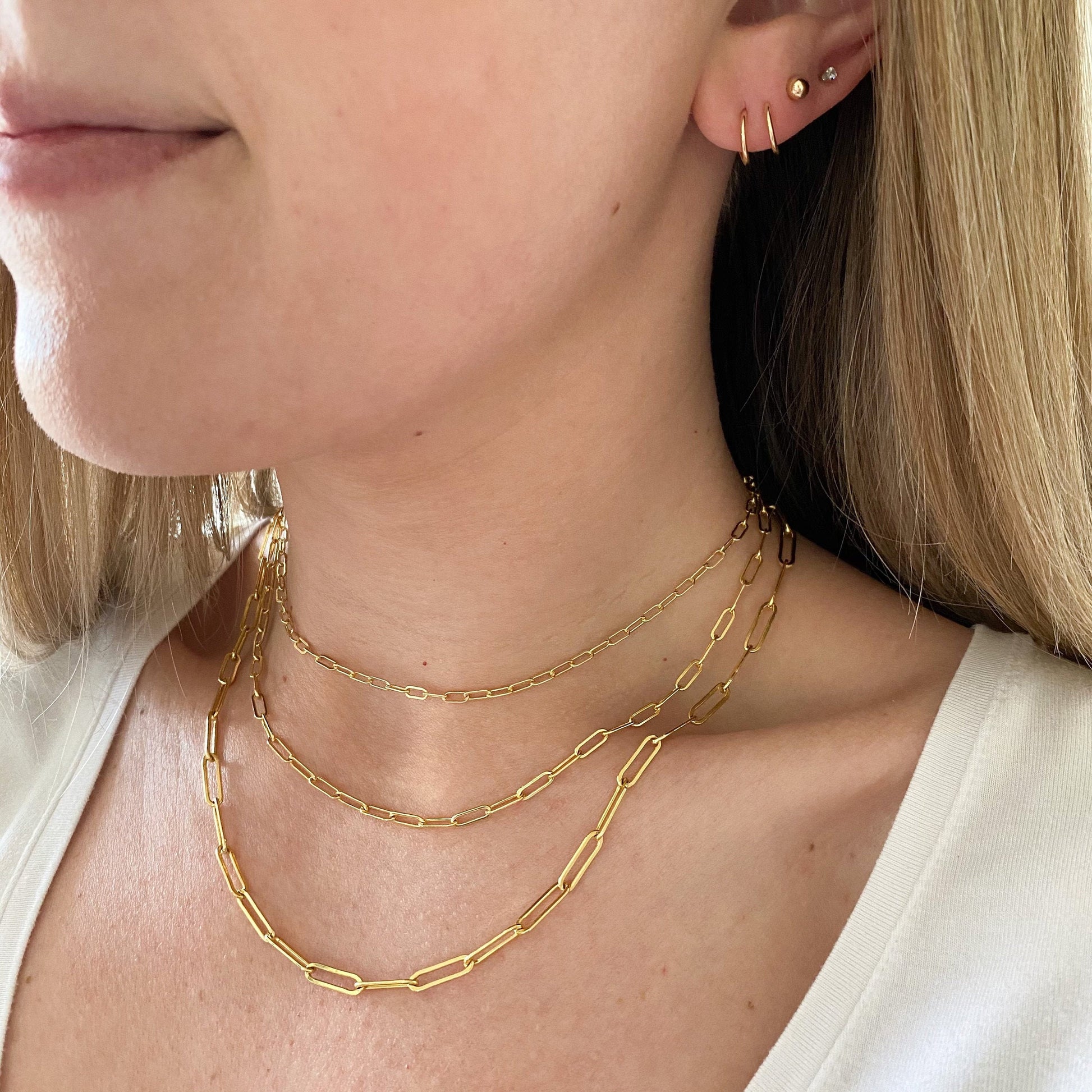 Paperclip Chain Necklace, Solid 14K Gold Fill Ladies Rectangle Link Necklace , Multiple Sizes, With or Without Extender, Gold Necklace