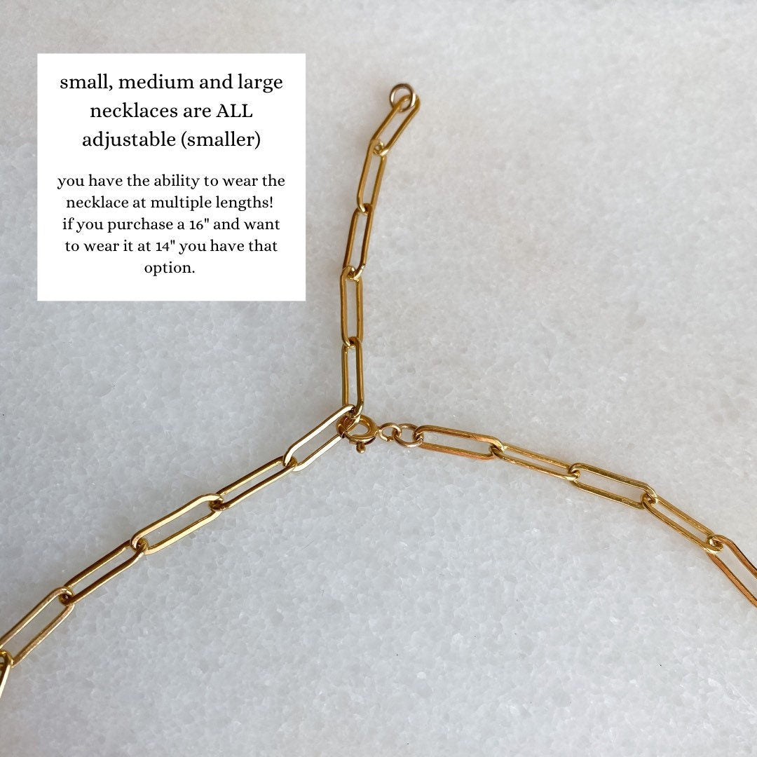 Paperclip Chain Necklace, Solid 14K Gold Fill Ladies Rectangle Link Necklace , Multiple Sizes, With or Without Extender, Gold Necklace