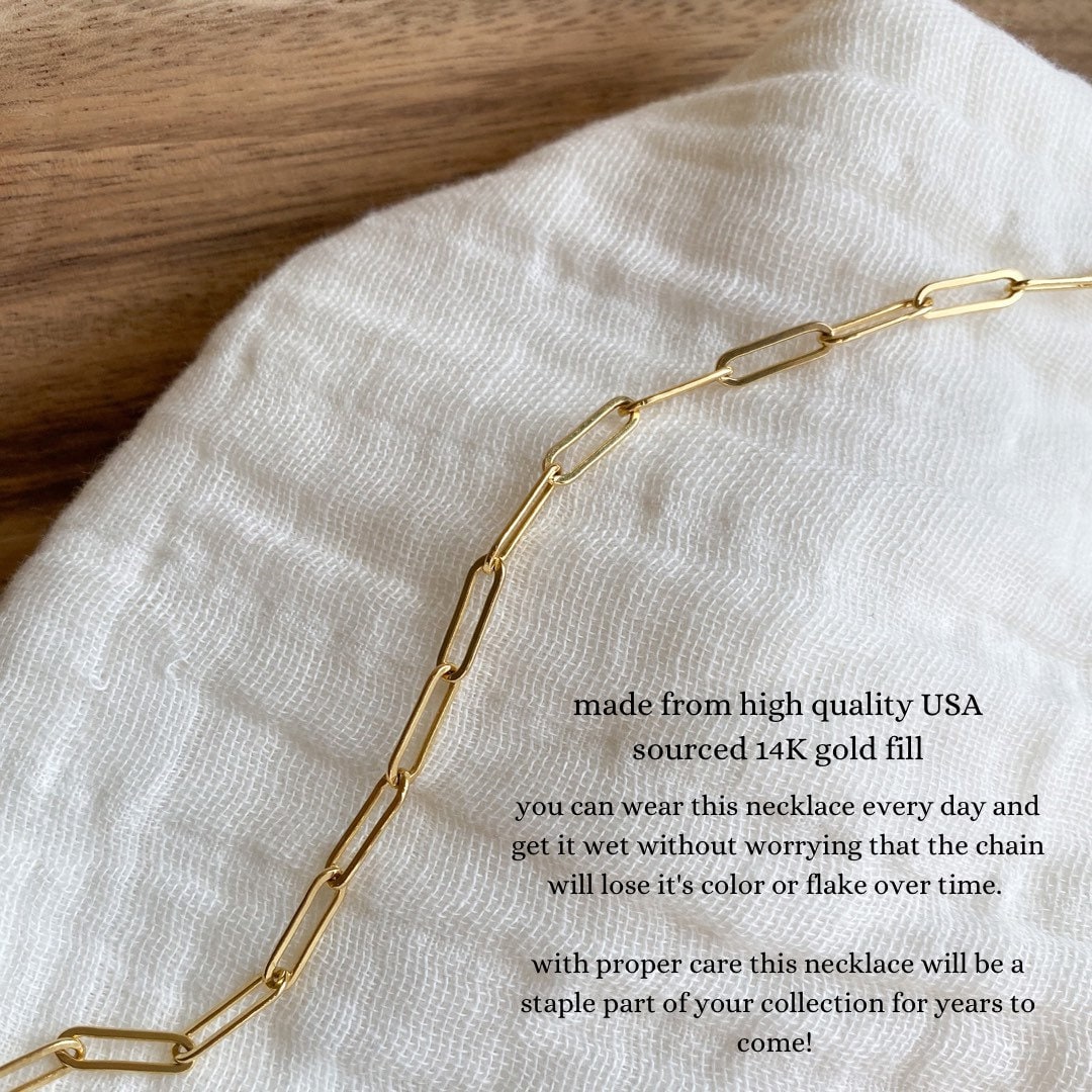 Paperclip Chain Necklace, Solid 14K Gold Fill Ladies Rectangle Link Necklace , Multiple Sizes, With or Without Extender, Gold Necklace