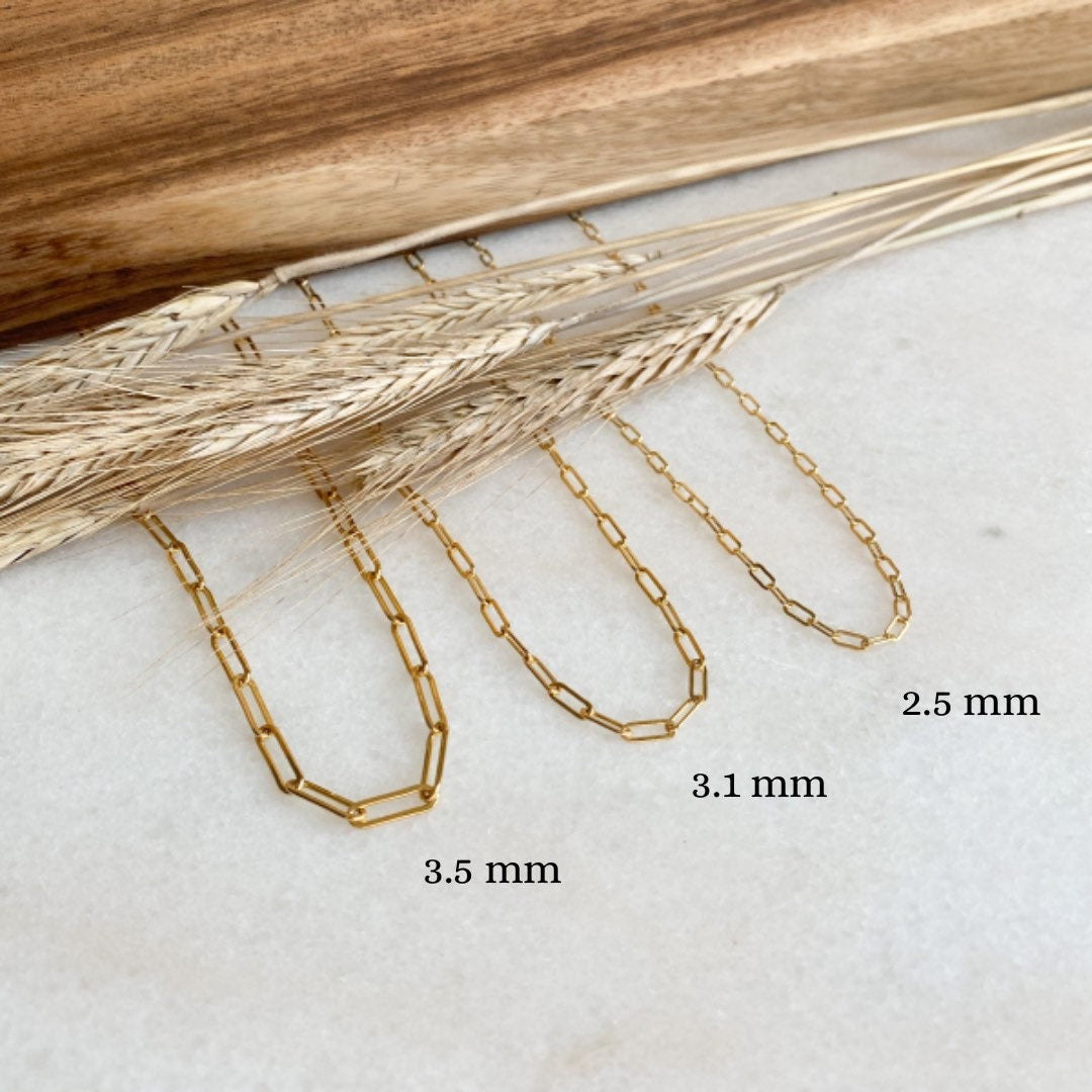 Paperclip Chain Necklace, Solid 14K Gold Fill Ladies Rectangle Link Necklace , Multiple Sizes, With or Without Extender, Gold Necklace