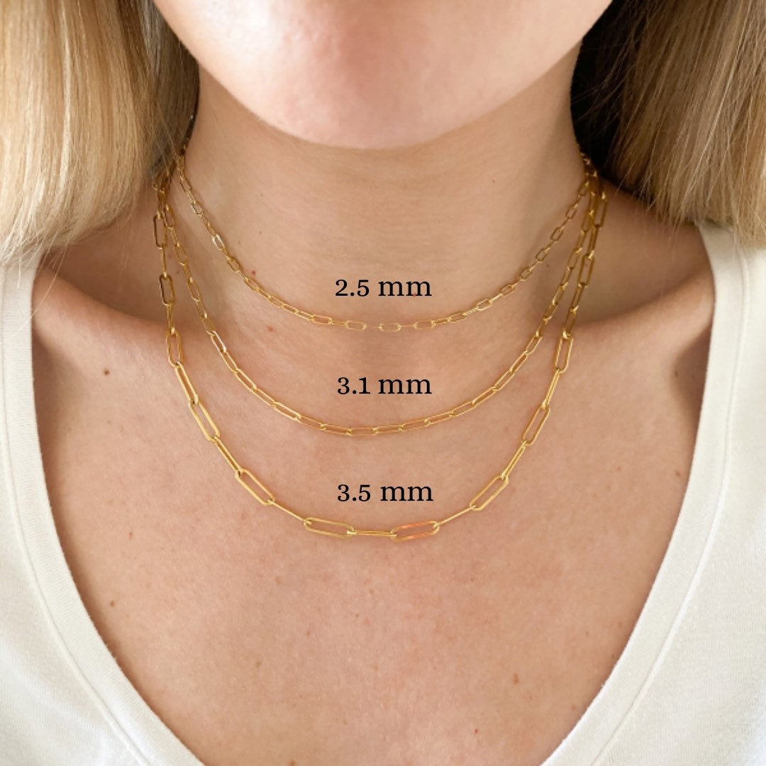 Paperclip Chain Necklace, Solid 14K Gold Fill Ladies Rectangle Link Necklace , Multiple Sizes, With or Without Extender, Gold Necklace
