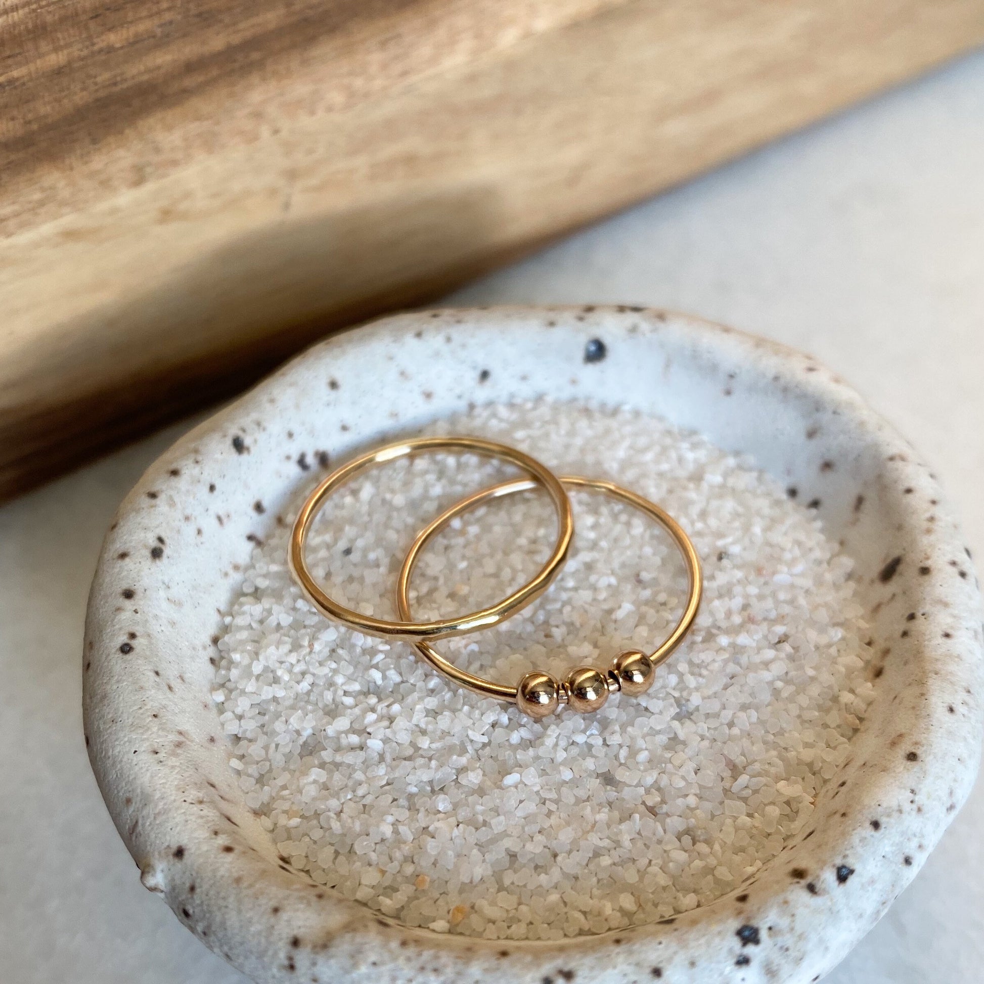 Anxiety Bead Ring Set with Hammered Stacking Ring