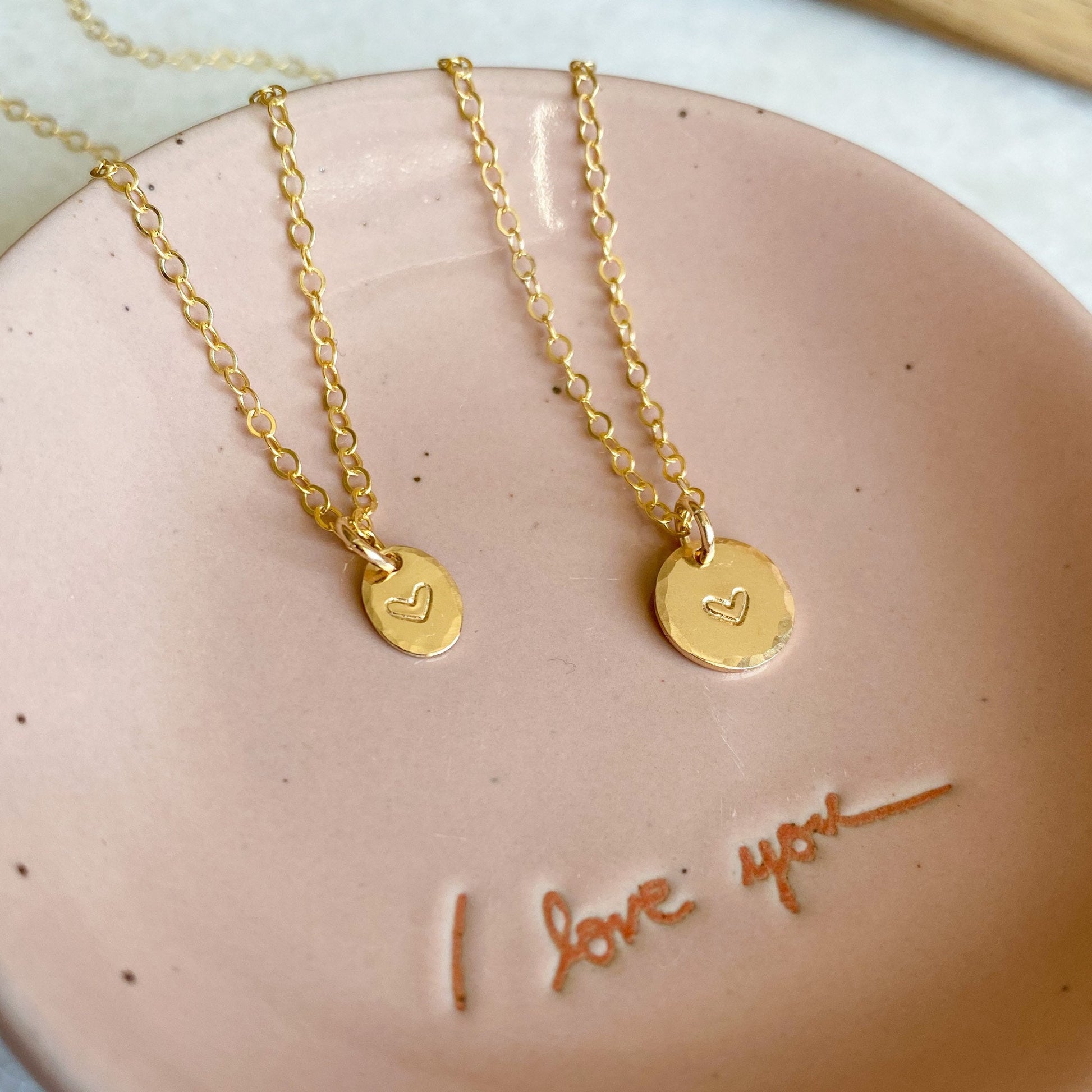 Gold Heart Necklace, Customized Stamped Necklace, Valentines Love Necklace