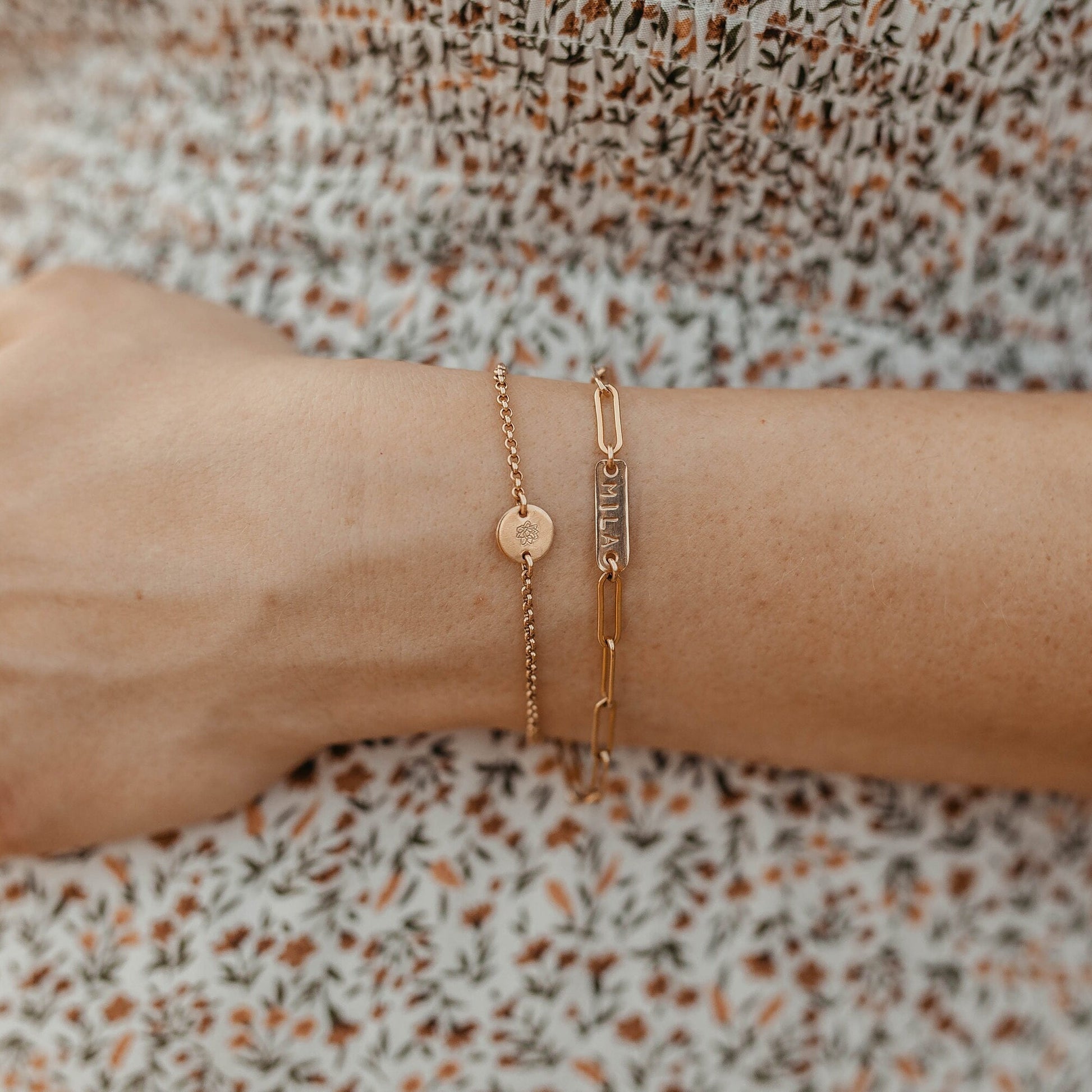Birth Flower Floral Charm Bracelet, Hand Stamped Birth Month Flower Bracelet