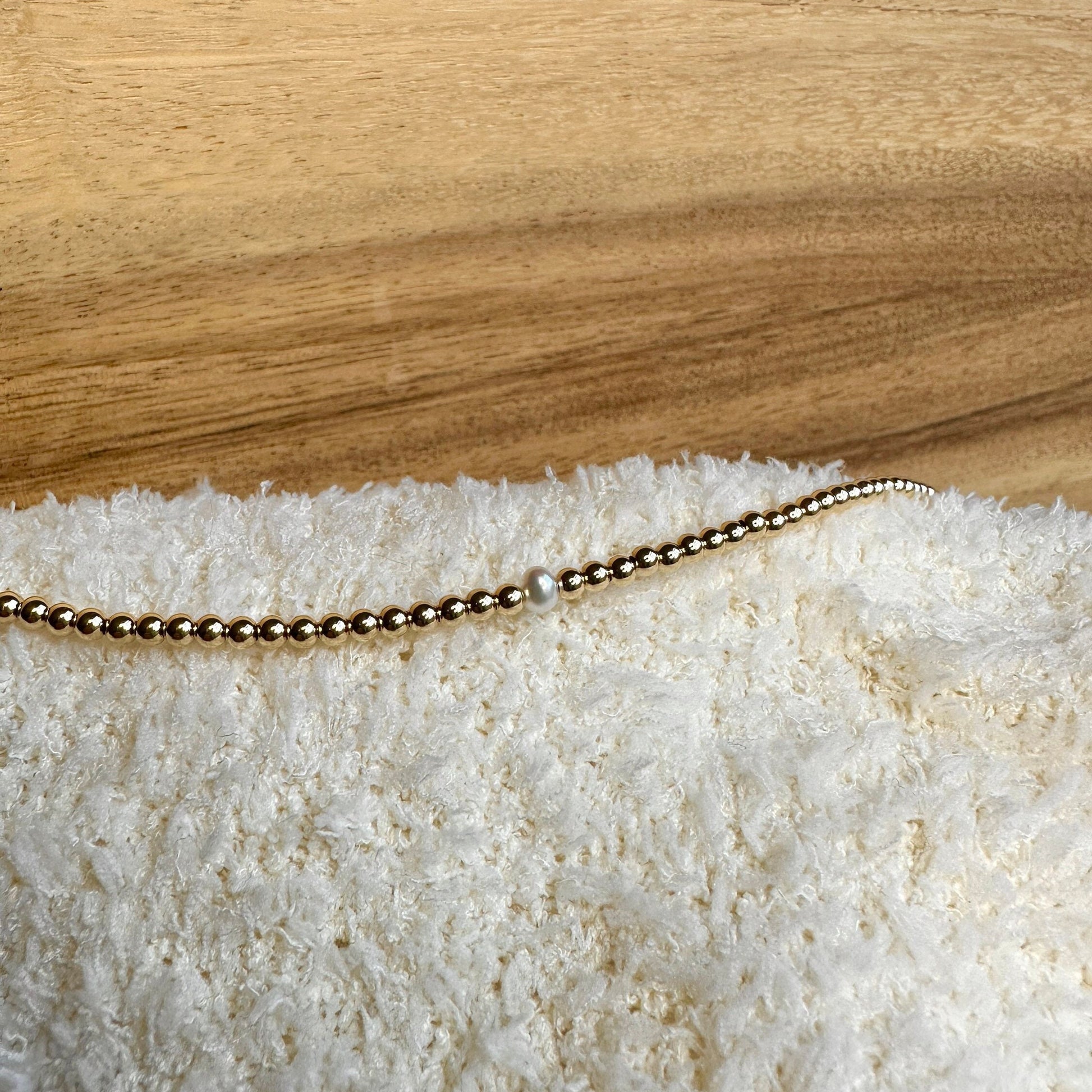 Handmade 3mm Gold Filled Bead Bracelet, Name Plate Bracelet, Pearl Bracelet, Paperclip Chain Bracelet