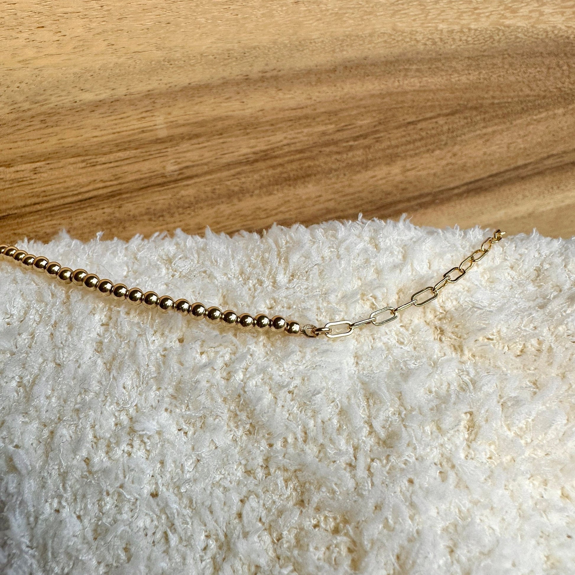 Handmade 3mm Gold Filled Bead Bracelet, Name Plate Bracelet, Pearl Bracelet, Paperclip Chain Bracelet