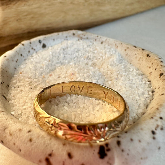 Hand Stamped Gold Floral Ring, Thick Gold Filled Ring