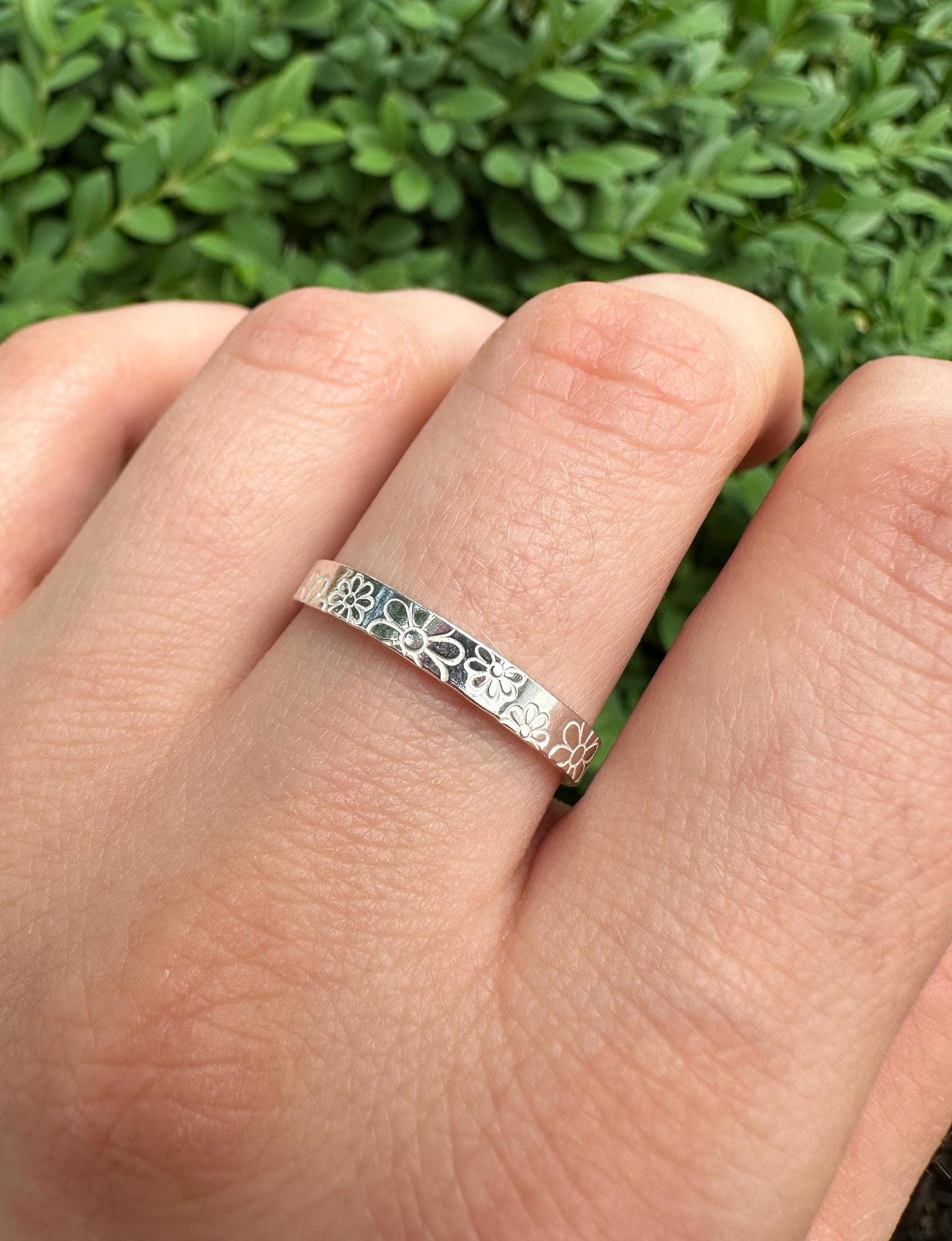 Daisy Floral Ring, Hand Stamped Band
