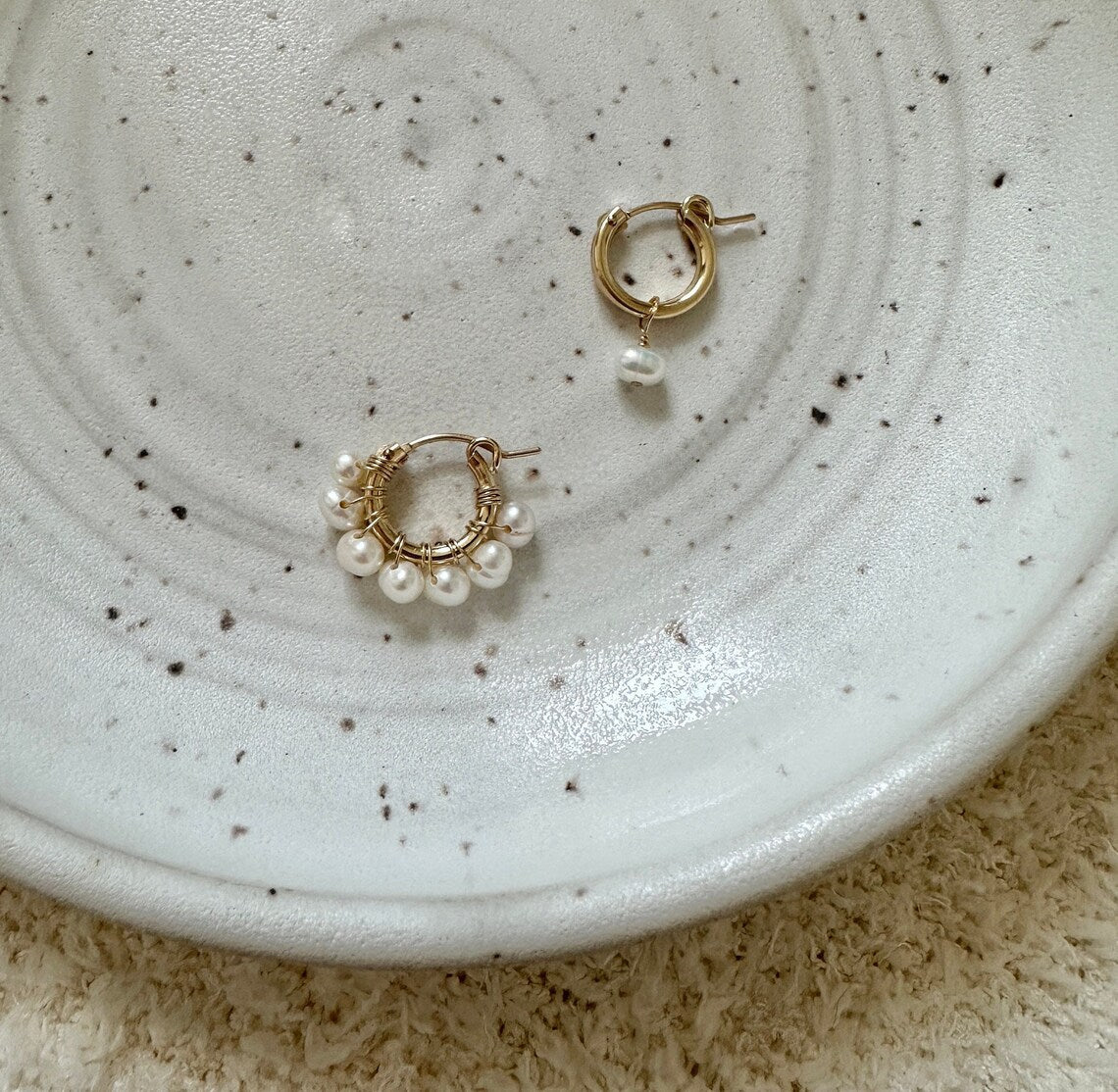 Gold Freshwater Pearl Huggies