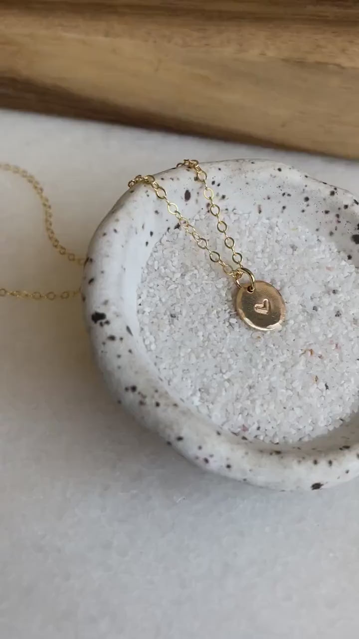 Gold Heart Necklace, Customized Stamped Necklace, Valentines Love Necklace