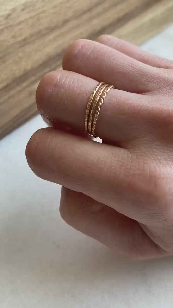HEATHER'S FAV, Stackable Gold Rings, Set of 3 Stacking Rings, Textured Rings, Hammered Jewelry, Minimalist Ring, Gold Jewelry