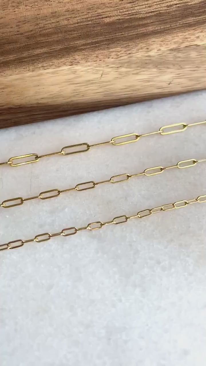 Paperclip Chain Necklace, Solid 14K Gold Fill Ladies Rectangle Link Necklace , Multiple Sizes, With or Without Extender, Gold Necklace
