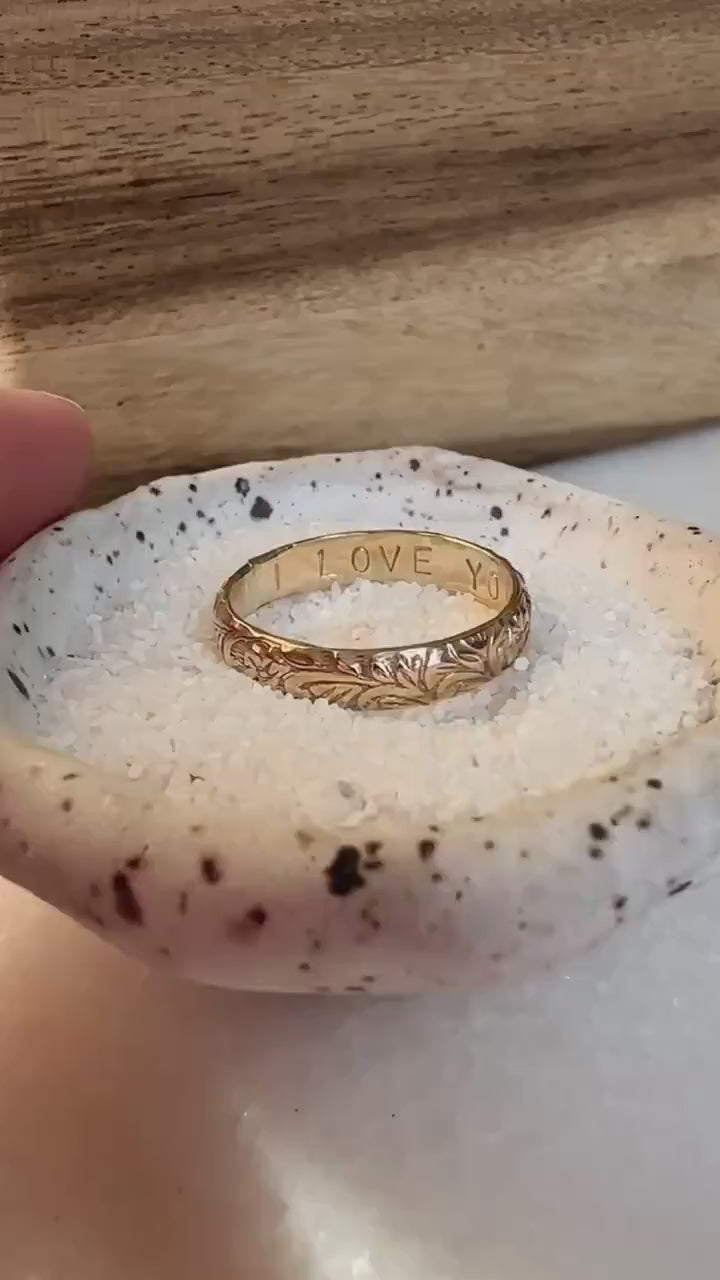 Hand Stamped Gold Floral Ring, Thick Gold Filled Ring