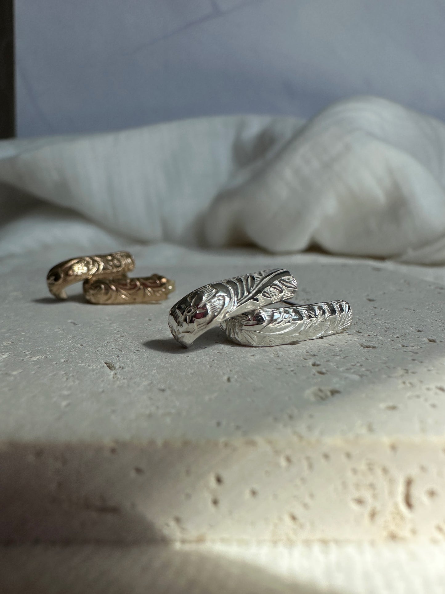Silver Floral Huggie Hoop Earrings