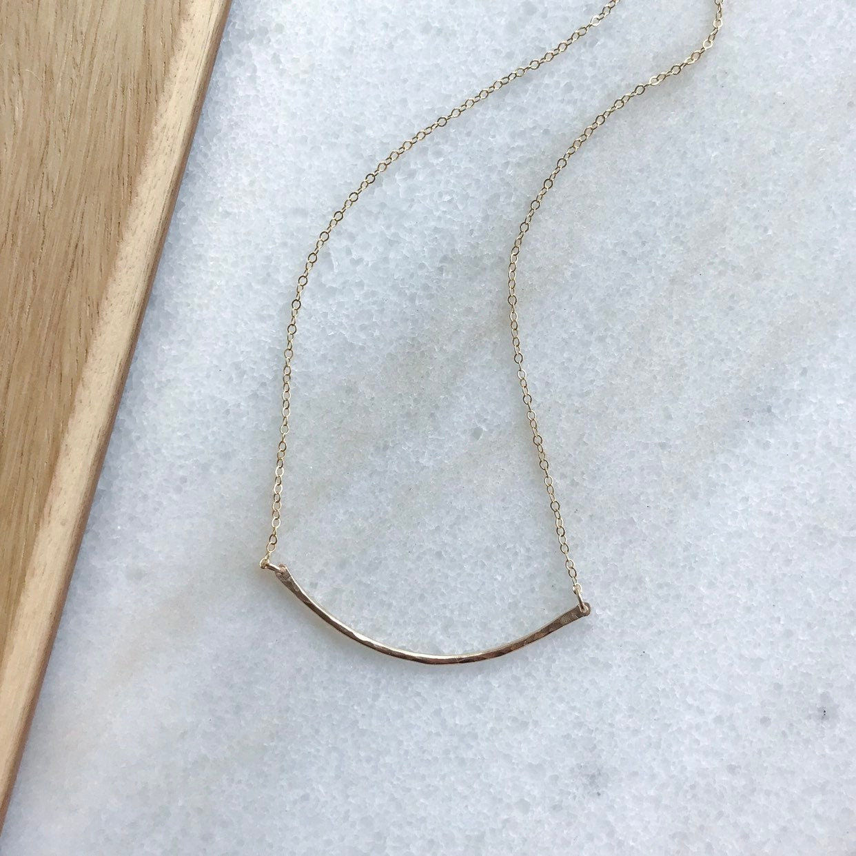 Curved Bar Necklace, Simple Bar Necklace, Gold Bar Necklace, delicate Bar, Hammered Bar Necklace, Jen Harding Necklace, dead to me necklace