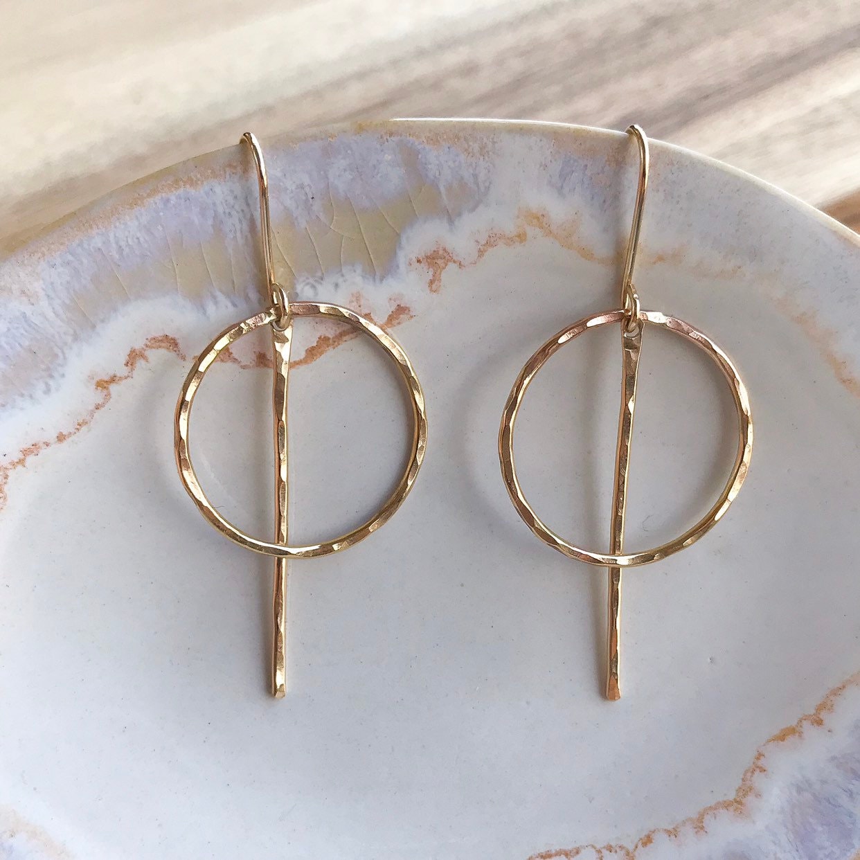 Silver Circle Bar Earrings, Circle Earrings, Simple Gold Hoops Earrings, Hoop Drop Earrings, Long Silver Earrings, Geometric Earrings