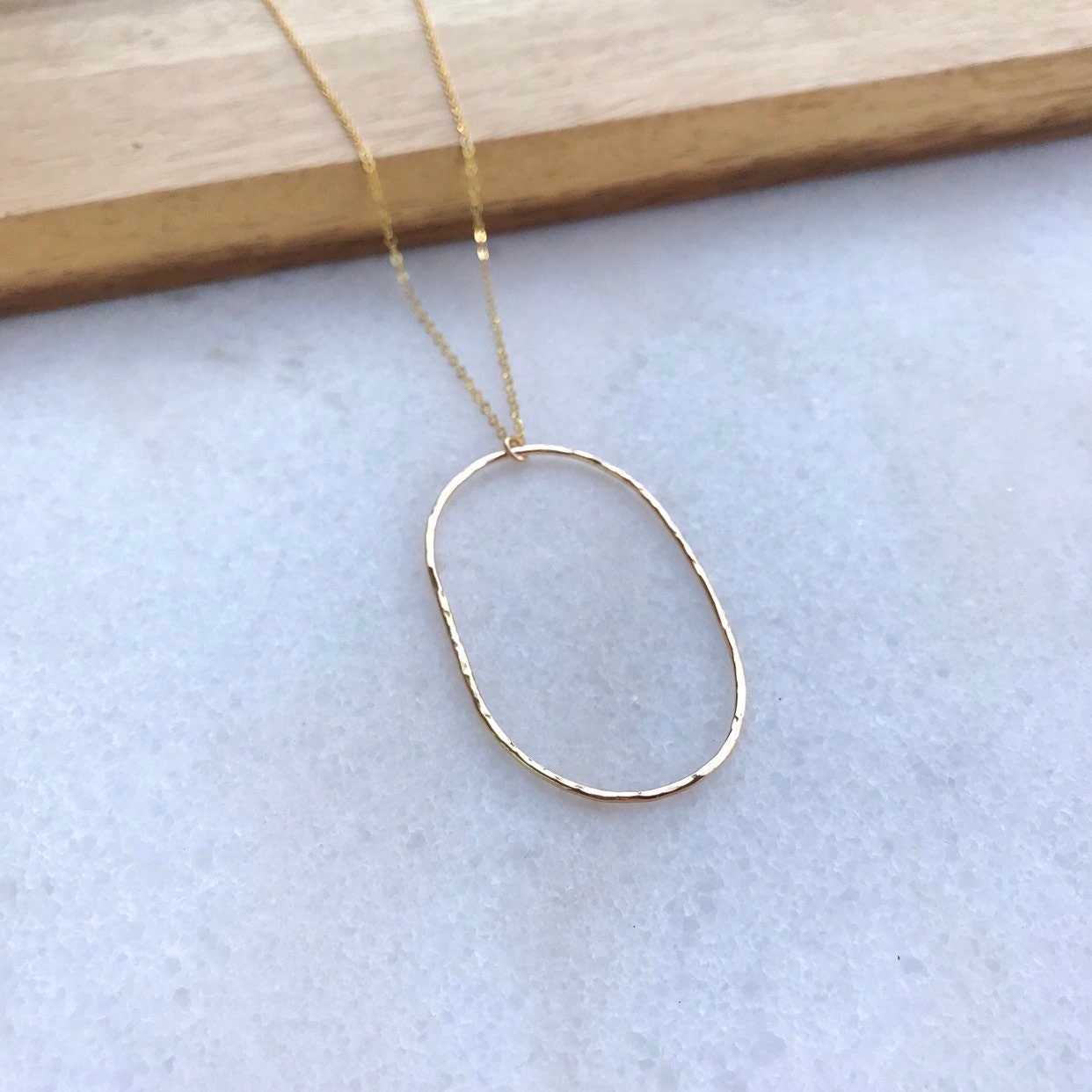 Oval Necklace, Delicate Gold Circle Oval Necklace, Long Oval Necklace, Long Gold Necklace, Open Circle Necklace, Hammered Oval Necklace