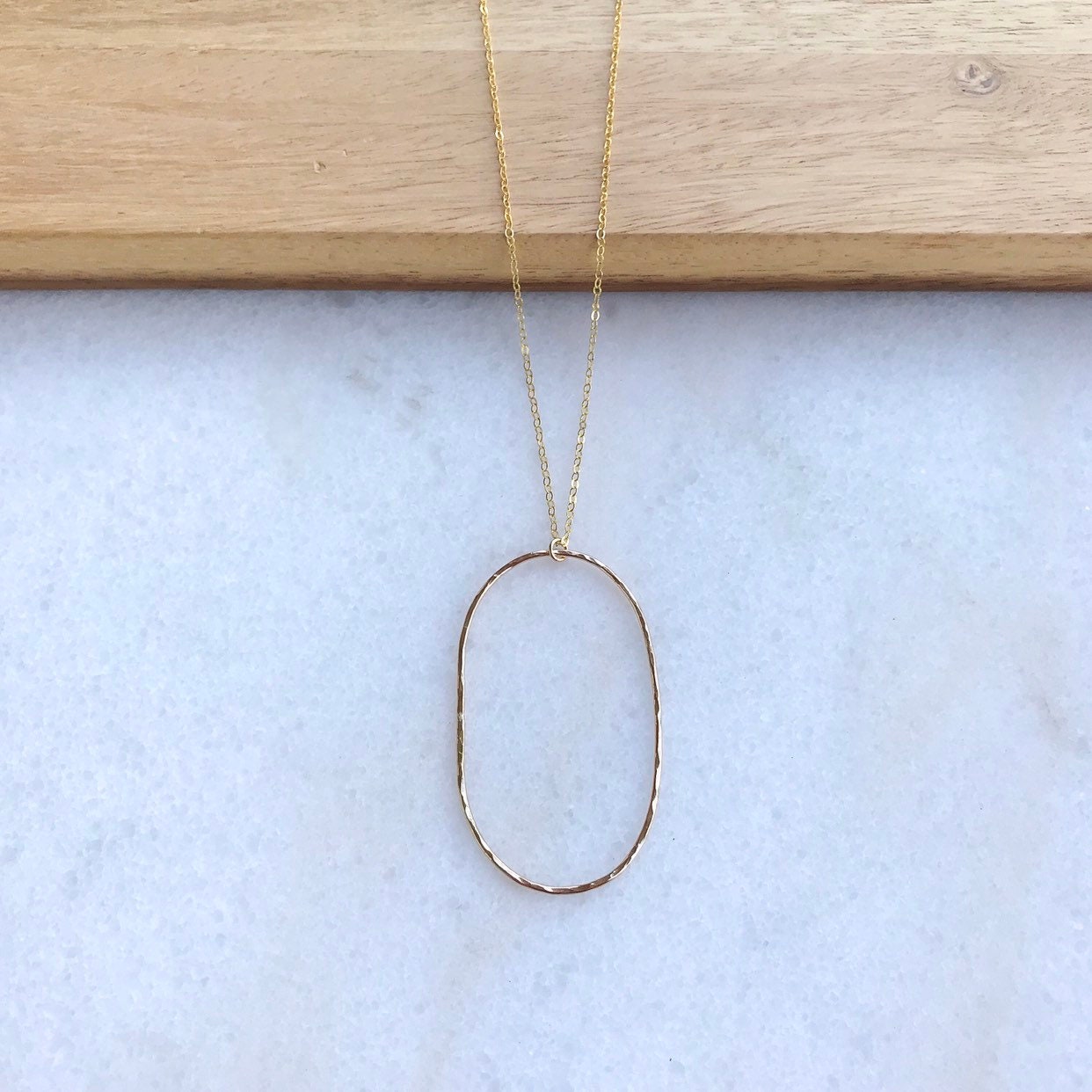 Oval Necklace, Delicate Gold Circle Oval Necklace, Long Oval Necklace, Long Gold Necklace, Open Circle Necklace, Hammered Oval Necklace