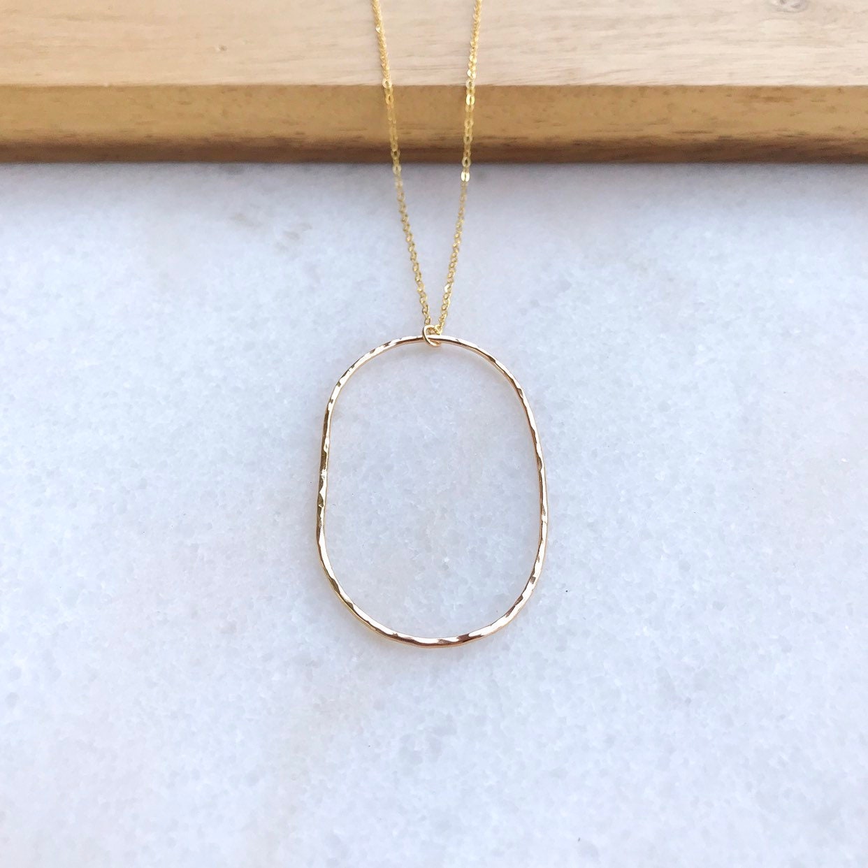 Oval Necklace, Delicate Gold Circle Oval Necklace, Long Oval Necklace, Long Gold Necklace, Open Circle Necklace, Hammered Oval Necklace