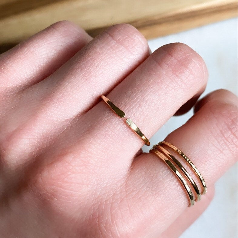 Stacking Ring Set, Ultra Thin Gold Ring, Hammered Stacking Ring, Gold Fill Stacking Ring, Stackable Ring, Delicate Gold Ring,