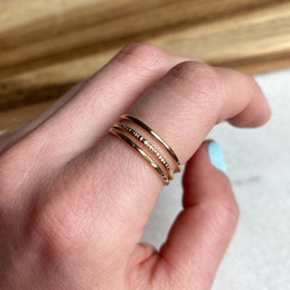 Stacking Ring Set, Ultra Thin Gold Ring, Hammered Stacking Ring, Gold Fill Stacking Ring, Stackable Ring, Delicate Gold Ring,