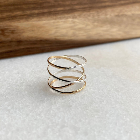 Mixed Metal Wrap Ring, Wraparound Ring, Gold or Sterling Silver Ring, Delicate Ring Set