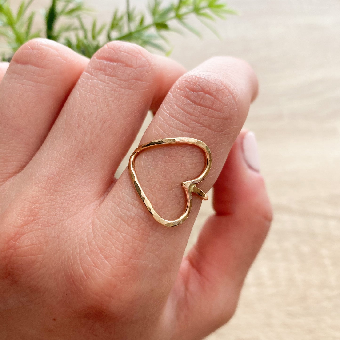 Gold Sideways Heart Statement Ring, Open Heart Love Ring, Minimalist Heart Ring, 14K Gold Fill, 14K Rose Gold Fill or Sterling Silver