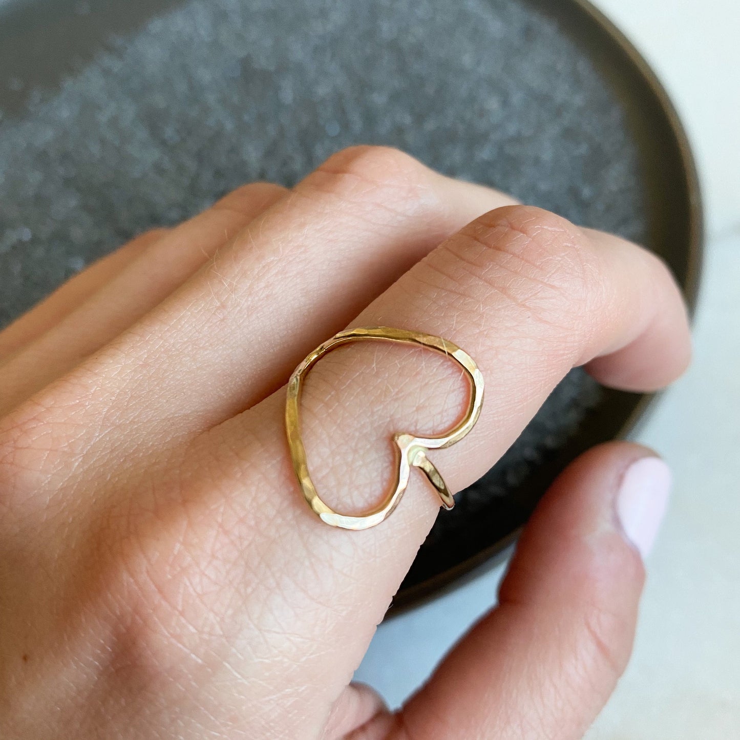 Gold Sideways Heart Statement Ring, Open Heart Love Ring, Minimalist Heart Ring, 14K Gold Fill, 14K Rose Gold Fill or Sterling Silver