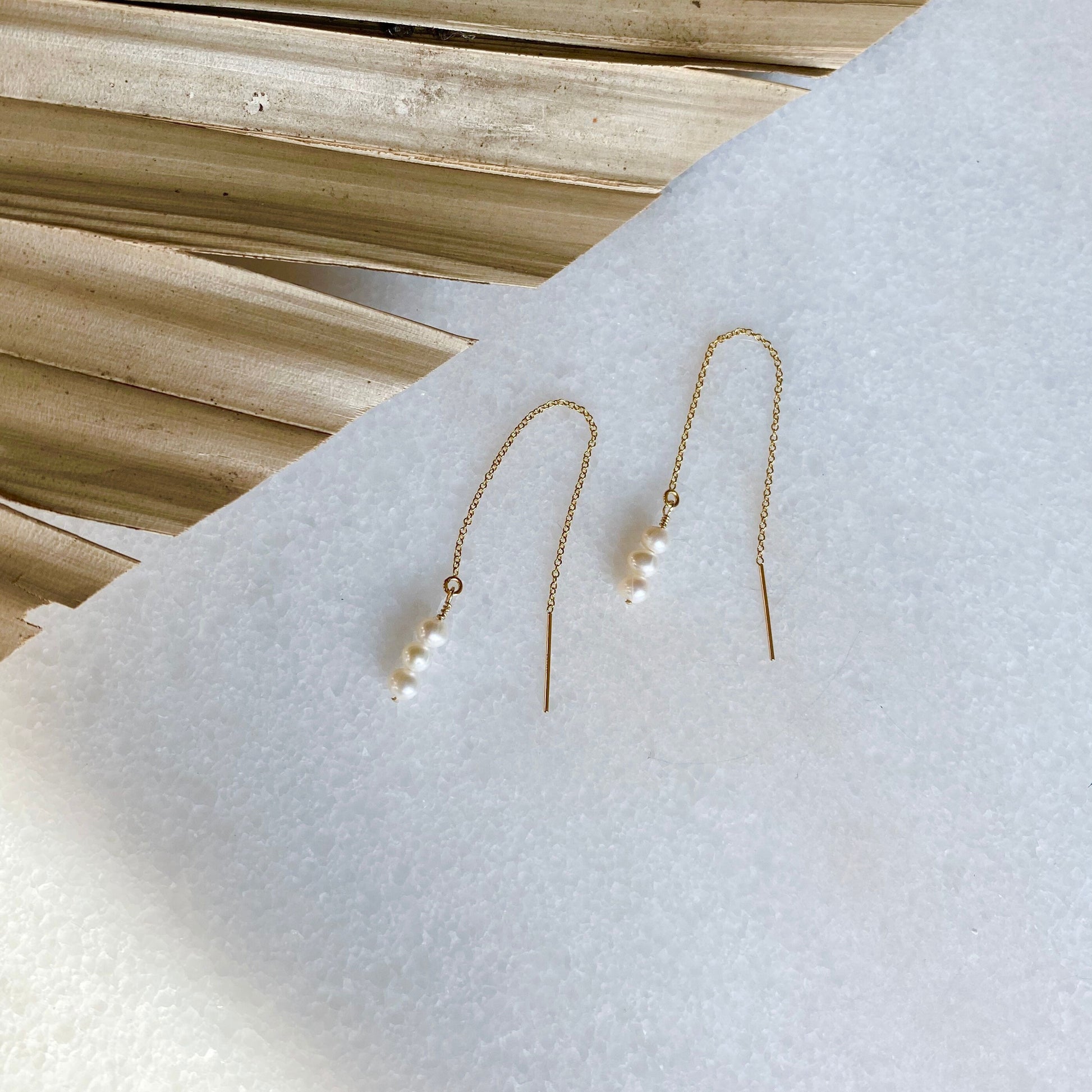 Pearl Threader Earrings, Pearl Earrings, Gold Threaders, Bridesmaid gift, Bridal Earrings