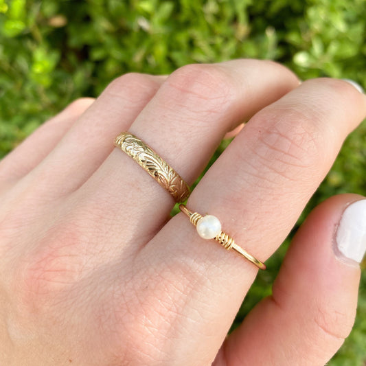 Pearl Band Thin Stacking Ring, Ultra Thin Gold Ring, Hammered Stacking Ring, Gold Fill Stacking Ring, Stackable Ring