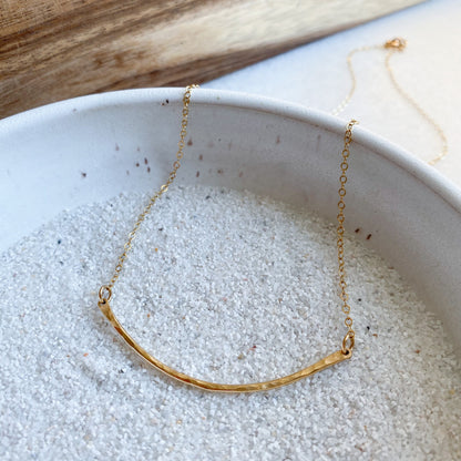 Curved Bar Necklace, Simple Bar Necklace, Gold Bar Necklace, delicate Bar, Hammered Bar Necklace, Jen Harding Necklace, dead to me necklace