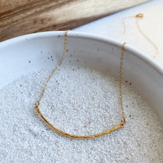 Curved Bar Necklace, Simple Bar Necklace, Gold Bar Necklace, delicate Bar, Hammered Bar Necklace, Jen Harding Necklace, dead to me necklace