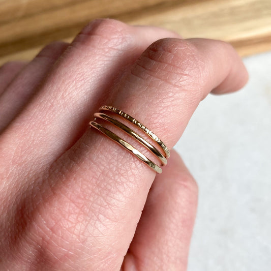 Stacking Ring Set, Ultra Thin Gold Ring, Hammered Stacking Ring, Gold Fill Stacking Ring, Stackable Ring, Delicate Gold Ring,