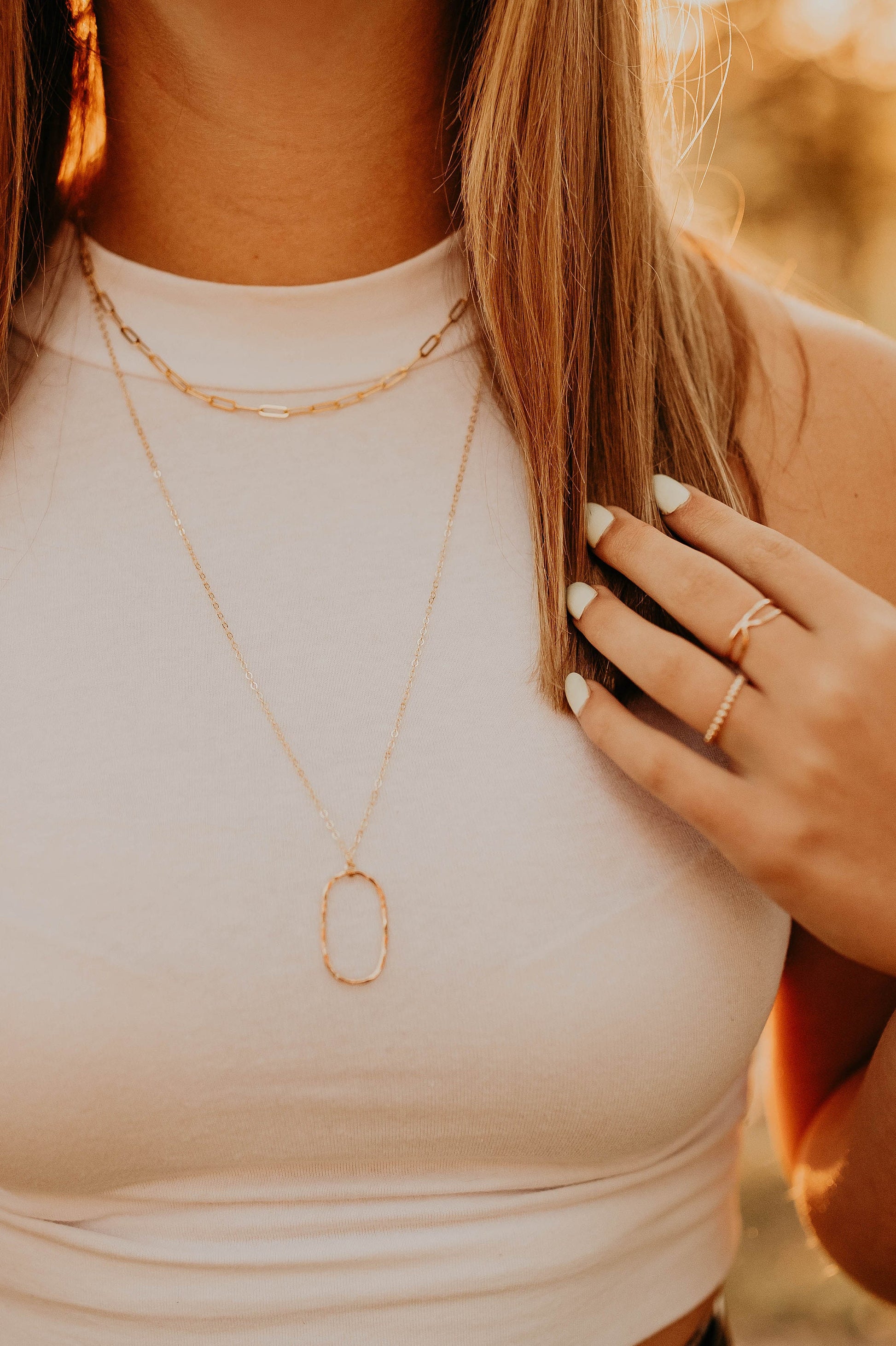 Oval Necklace, Delicate Gold Circle Oval Necklace, Long Oval Necklace, Long Gold Necklace, Open Circle Necklace, Hammered Oval Necklace