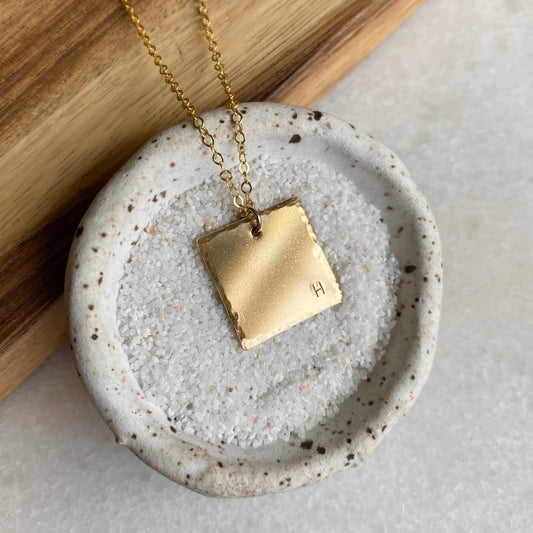 Gold Initial Pendant Necklace, Custom Square Initial Pendant Necklace