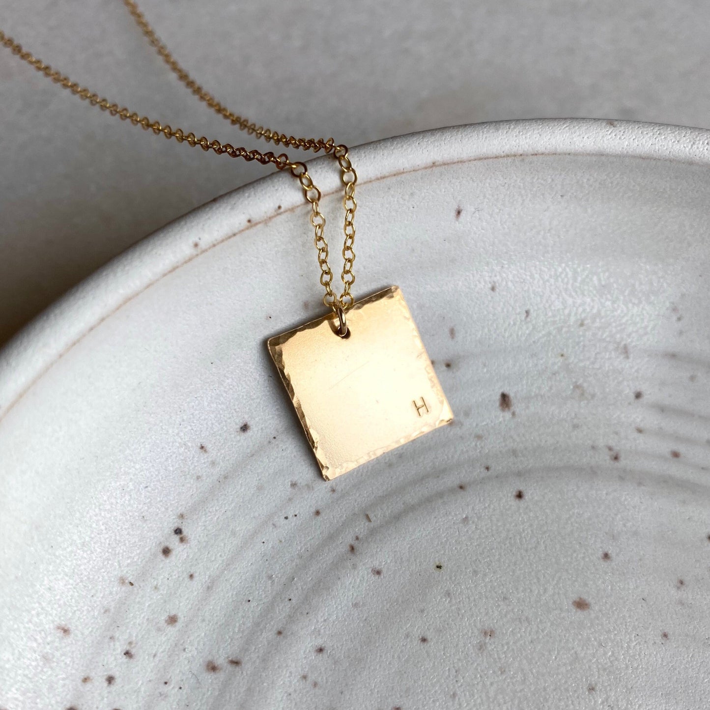 Gold Initial Pendant Necklace, Custom Square Initial Pendant Necklace