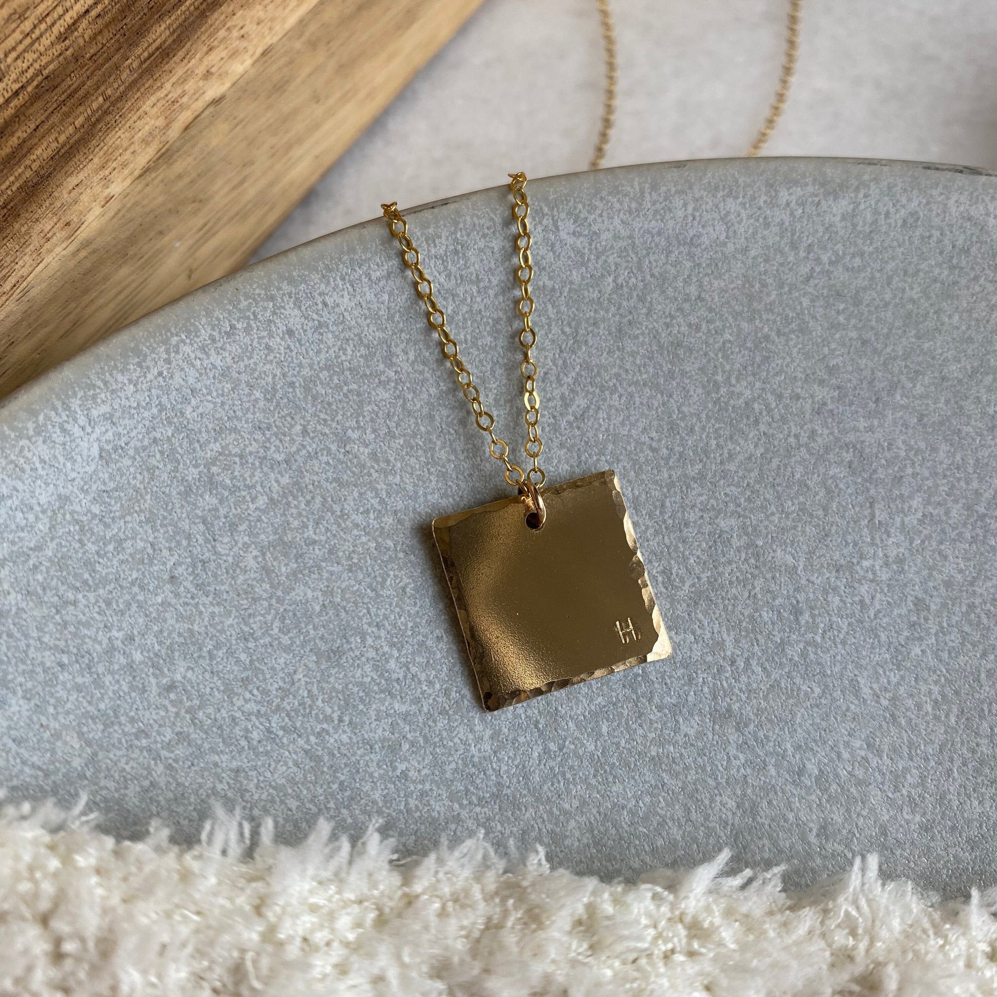 Gold Initial Pendant Necklace, Custom Square Initial Pendant Necklace