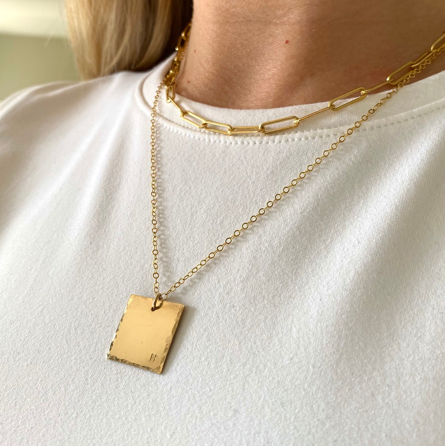 Gold Initial Pendant Necklace, Custom Square Initial Pendant Necklace