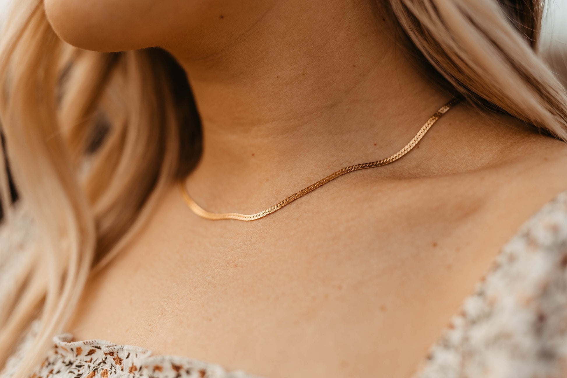 14K Gold Filled Herringbone Necklace, Non tarnish Gold Filled Thin Snake Chain Choker