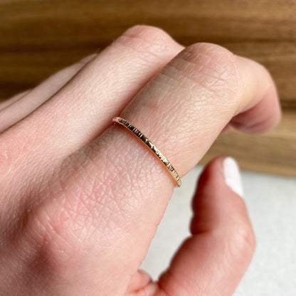 Tree Bark Thin Stacking Ring, Ultra Thin Gold Ring, Hammered Stacking Ring, Gold Fill Stacking Ring, Stackable Ring, Delicate Gold Ring,