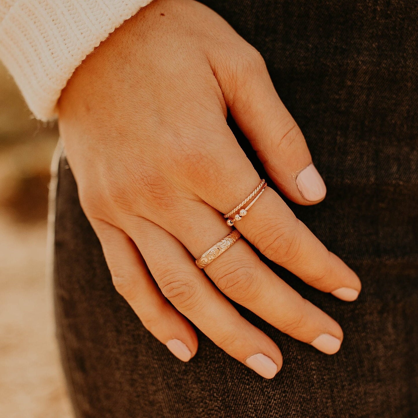 Gold Dainty Stackable Twist Ring, Boho Midi Rings, Handmade Jewelry, Minimalist Ring,