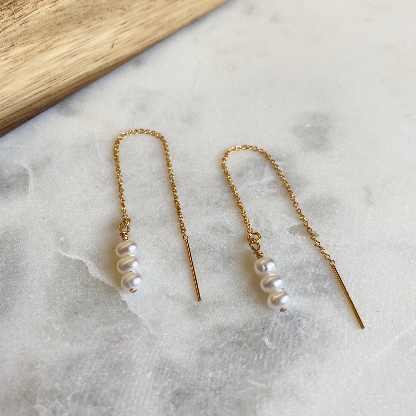 Pearl Threader Earrings, Pearl Earrings, Gold Threaders, Bridesmaid gift, Bridal Earrings